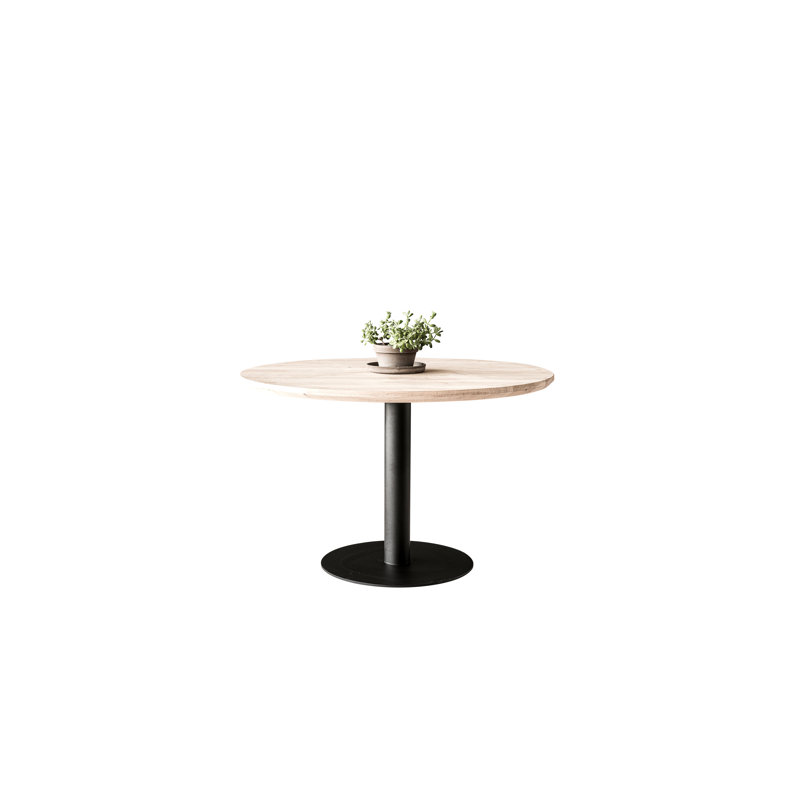 Leatherhead Oak Round Solid Wood Top Metal Base Dining Table, H76.5 x L110 x W110cm