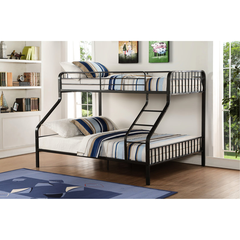 Lit superposé en métal pour lit simple TG / TG, ensemble de lattes, façade avant droite, garde-corps, capacité de 330 lb par aire de repos avec apparence de bronze à canon, variantes TG / TG, système, emplacement comparable