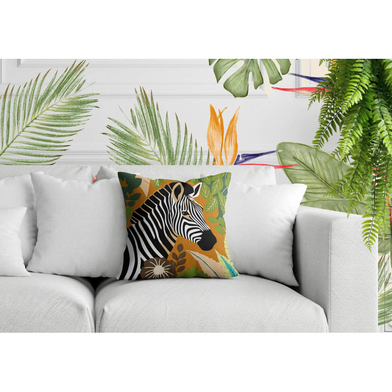 Oreiller carré réversible intérieur / extérieur Zyri Zebra, Orange, Carré 15 po