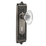 Crystal Fluted Oval Interior Mortise Door Knob with Egg & Dart Long Plate