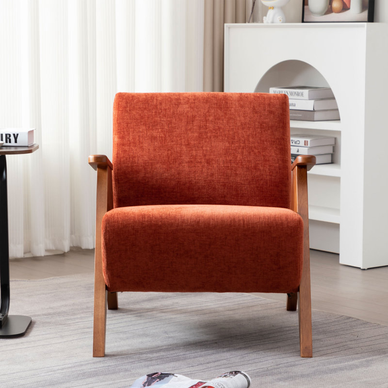 Kyajah 27.5" W Chenille Solid Wood Armchair, Orange Chenille