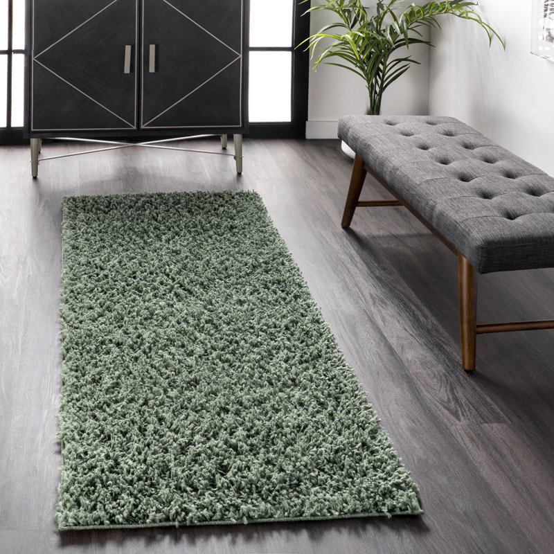 Abbiney Performance Shag Green Rug, Runner 2'8" x 8'