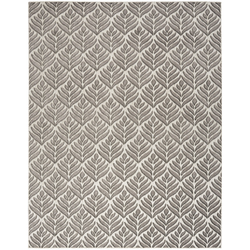Rectangle Airabella Floral Machine Woven Polypropylene Indoor/Outdoor Area Rug in Gray/Ivory, Rectangle 7'10" x 10'6"