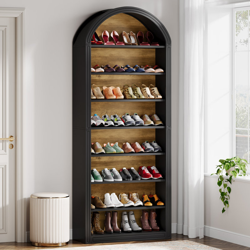 Shoe Storage Cabinet, Black, (8 Shelves) 79.53"H x 31,5"W x 11.81"D.