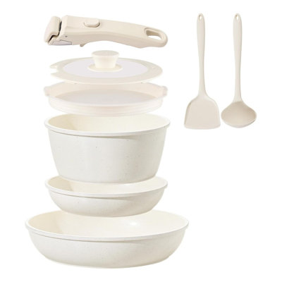 8-Piece Cream White Ceramic Cookware Set