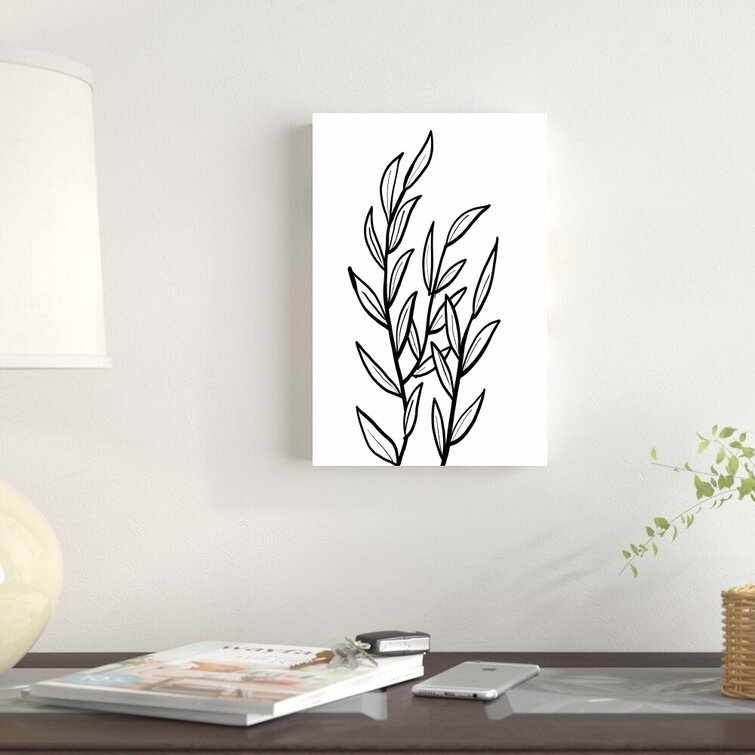 Sketched Black And White Leaves Print On Canvas