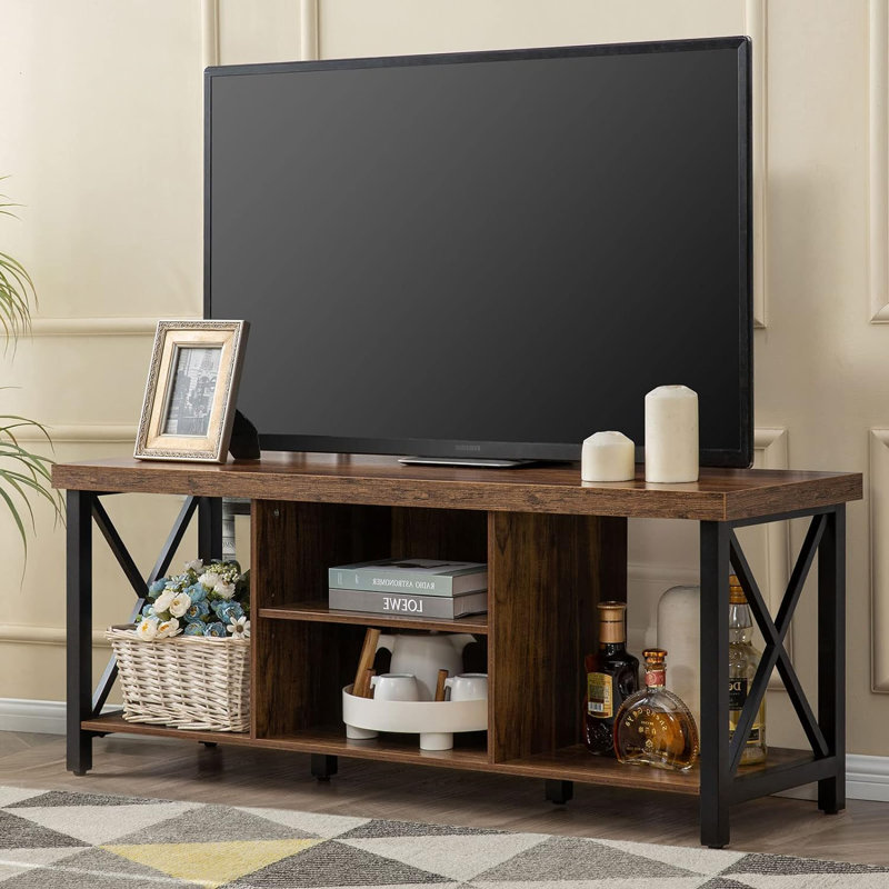Gray MDF and Metal 50'' TV Stand with Open Shelving