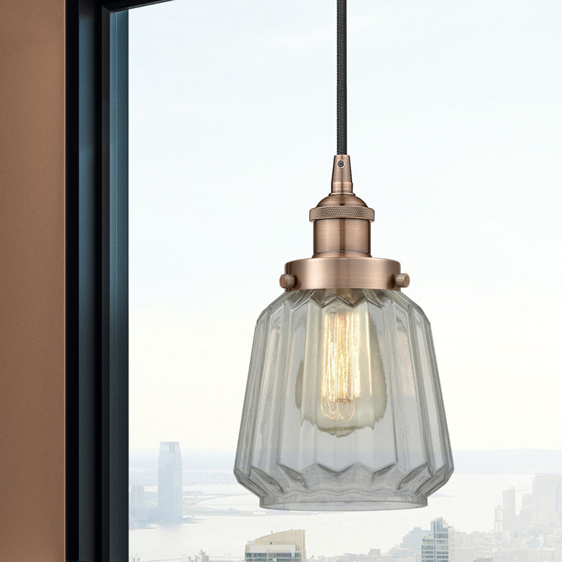 Luminaire suspendu conique à 1 lumière Caggiano, Cuivre antique, Transparent