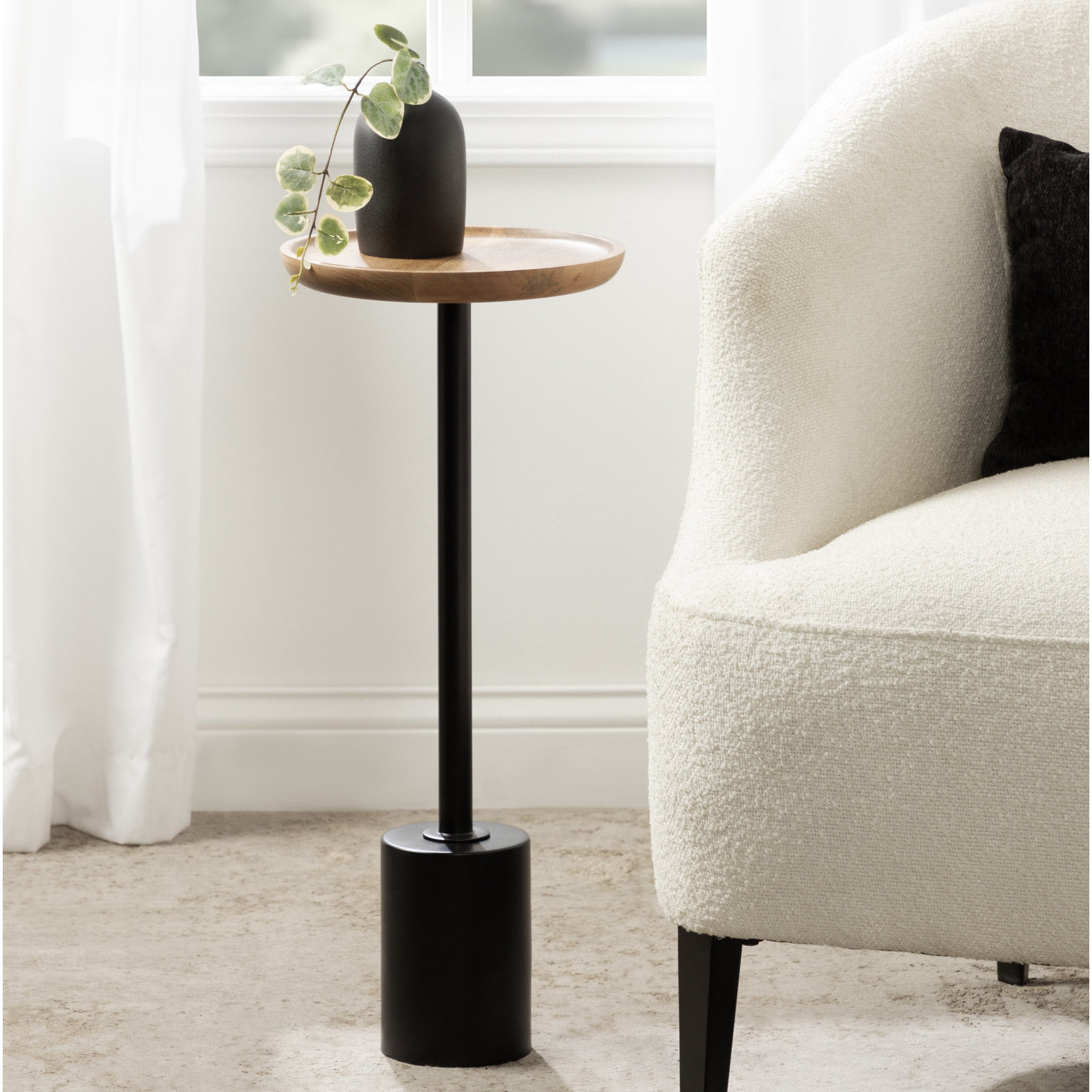 Armengol Solid Wood End Table, Black, 24'' H X 10'' W X 10'' D, Natural