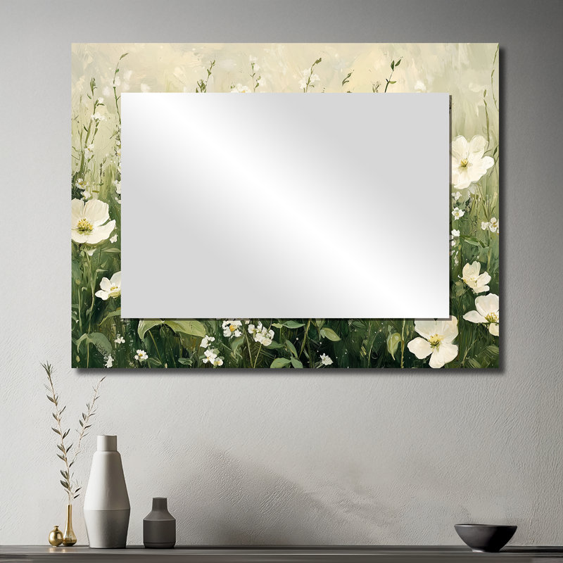 Fleurs blanches blanches au printemps Bloom II - Art mural miroir fleurs sauvages - imprimé sur métal, 30 po x 40 po