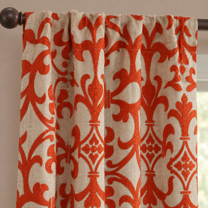 100% Linen Semi Sheer Curtain Single Panel, Orange, 51" W x 96" L