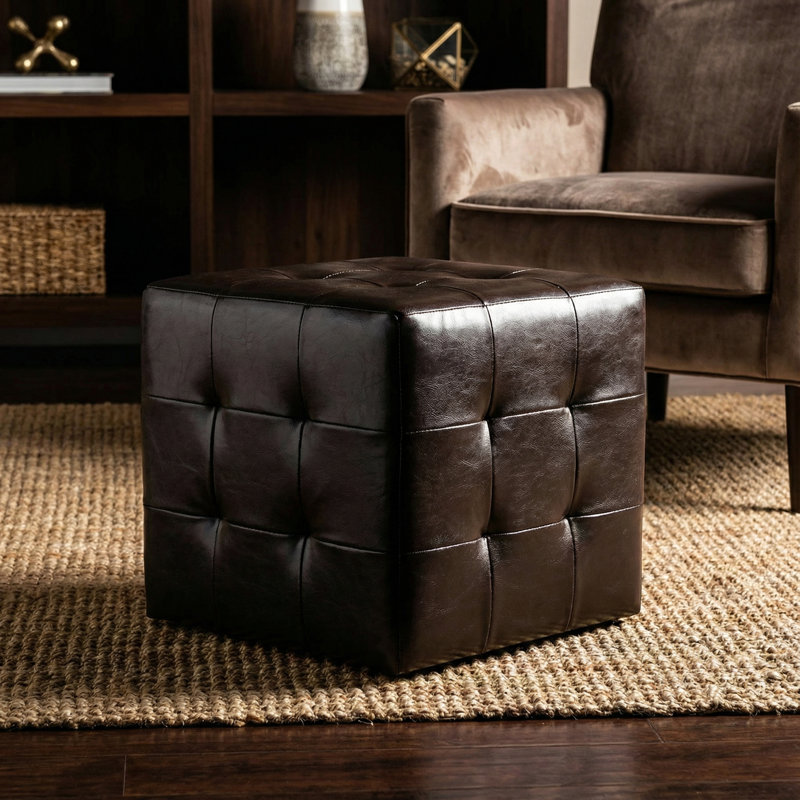 Delinda Faux Leather Ottoman, Espresso Faux Leather