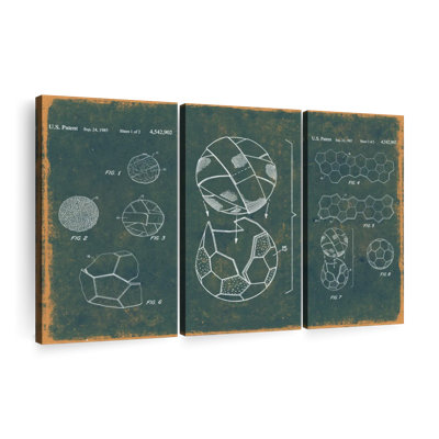 Ensemble de 3 balles de soccer bleu sarcelle sur toile