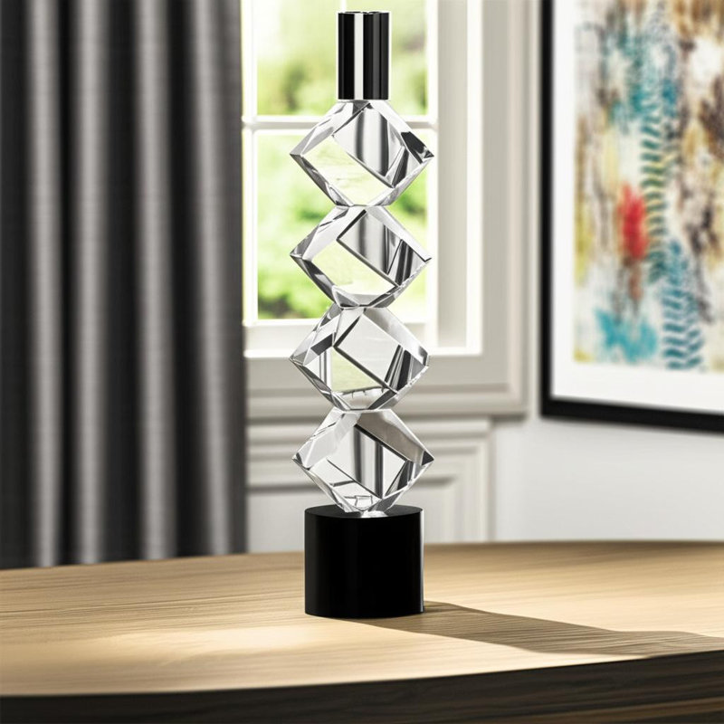 Chandelle de table 11 "en cristal transparent argenté et noir