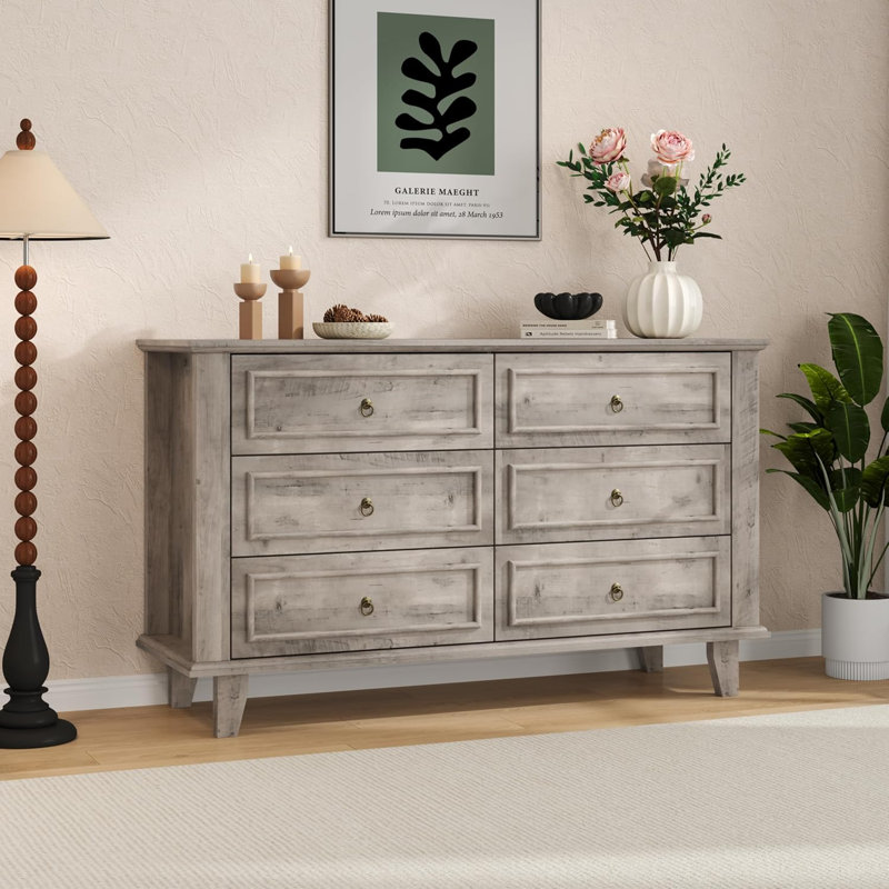 Commode à 6 tiroirs, largeur 47,2 pouces, Gris