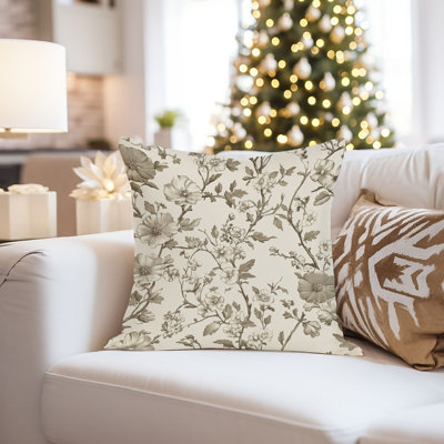 Floral Neutral Beige Floral Pattern VI Cottage Throw Pillow Cover