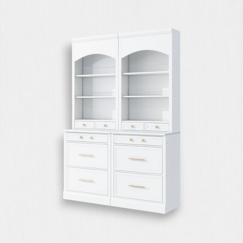 83.8" Kitchen Pantry with Strong Storage(Set of 2), White, Gold