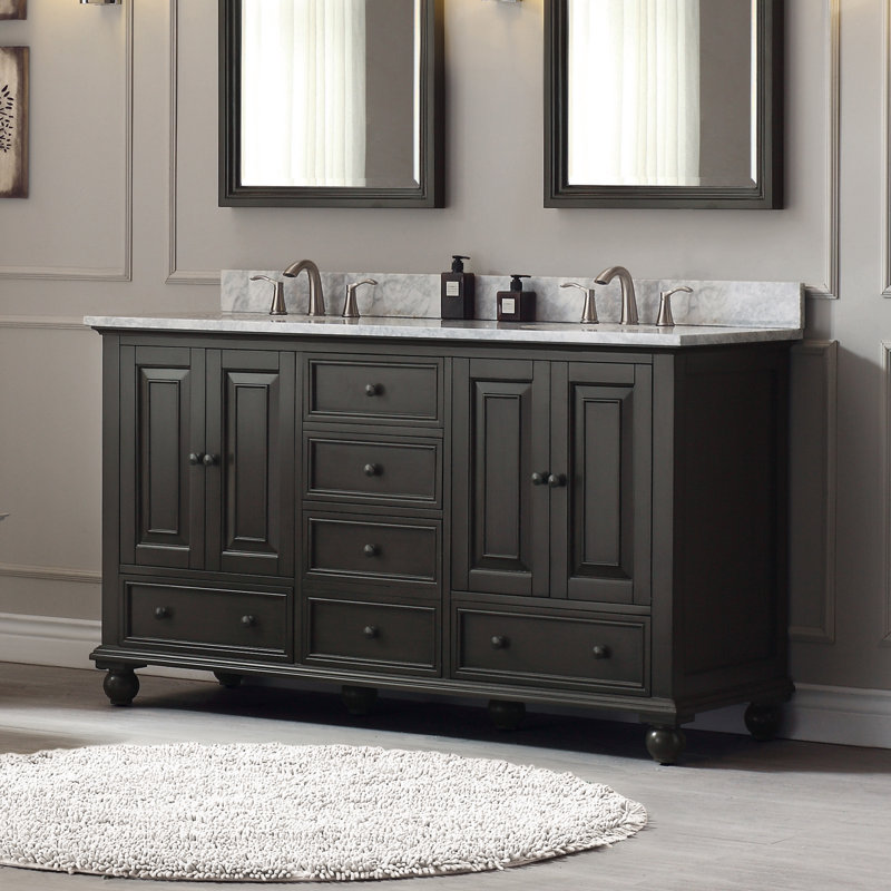 Thompson 61" Double Modern Bathroom Vanity Set, Charcoal Glaze, 72", Carrera White
