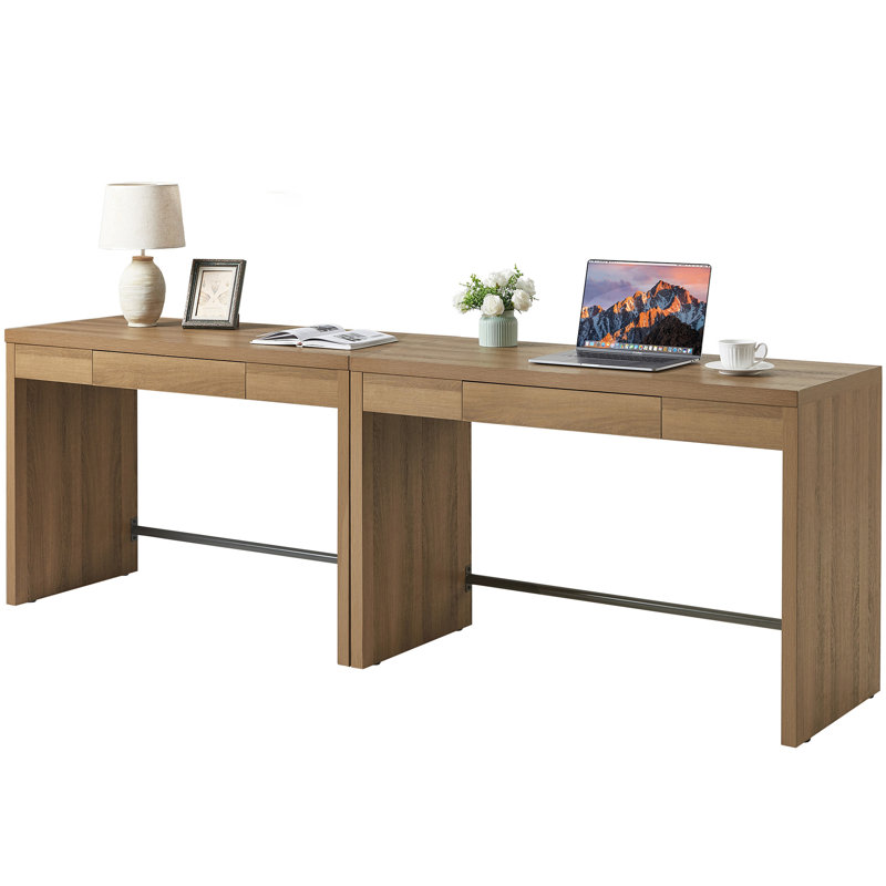 Bureau minimaliste en bois avec tiroir caché Boho, Chêne caramel
