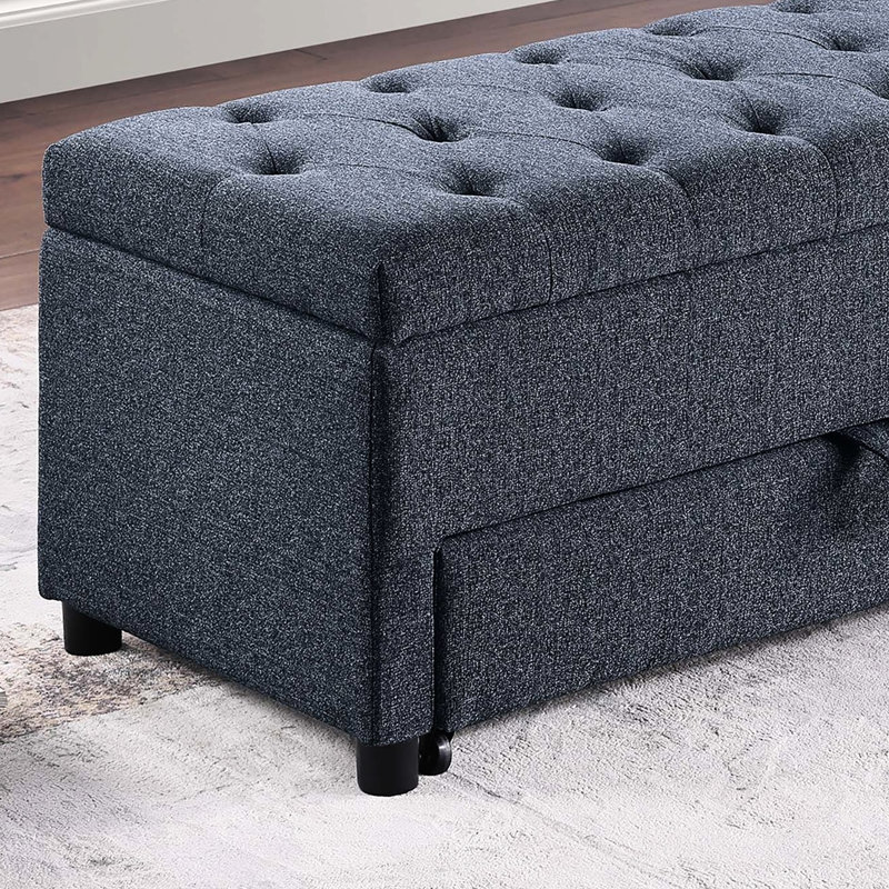 Cadre contemporain en bois massif gris avec tiroir sous le siège et couvercle supérieur, H 60 po x 19 po x 19 po, Bleu gris