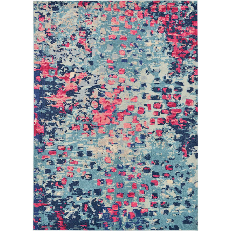Tapis bleu à motif géométrique Meadow, Rectangle 9 pi x 12 pi