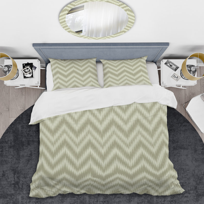 Motif ikat vert - ensemble de housse de couette abstrait - microfibre de polyester