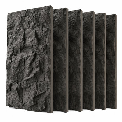 Ensemble de panneaux muraux 3D en faux pierre 47,54 po x l 23,62 po, lambris PU noir pour meuble télé, bureau et salon, ensemble de 6 pièces