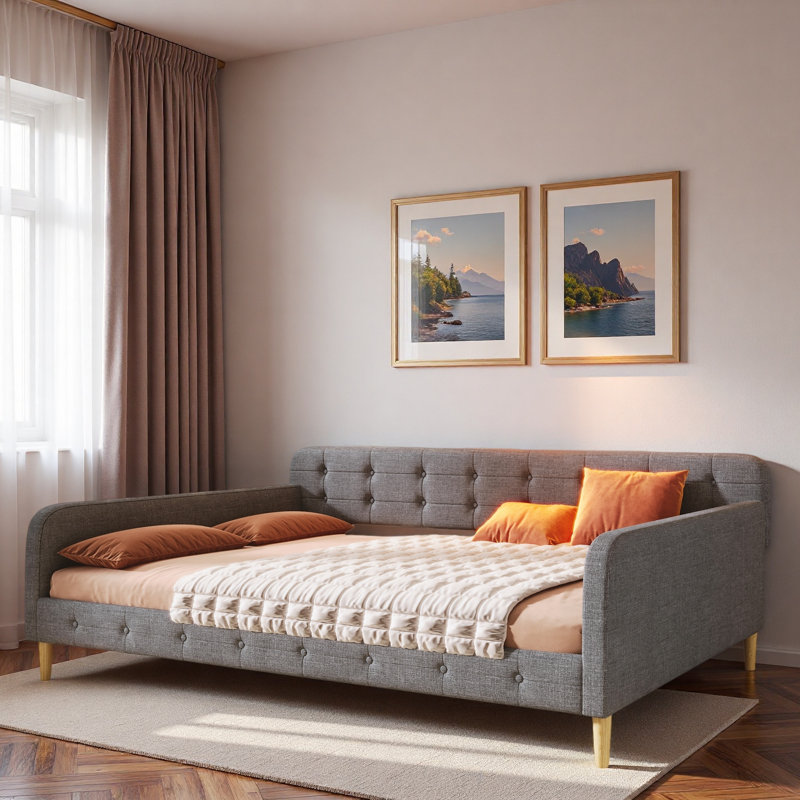 Upholstered Daybed With 4 Support Legs And 2 Armrests