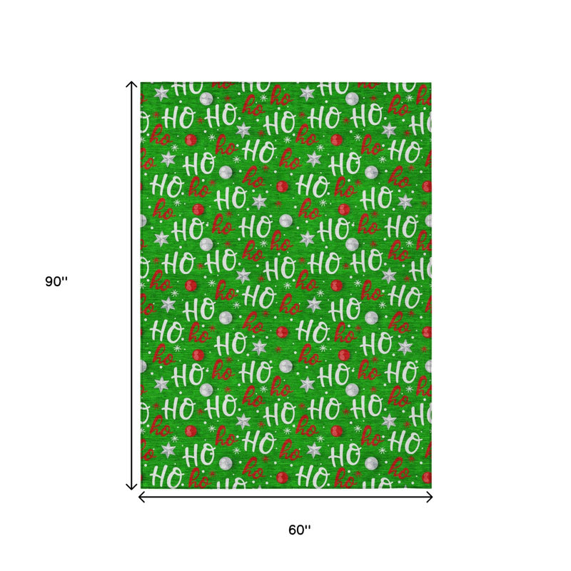 Tapis intérieur/extérieur lavable vert, blanc et rouge « Ho Ho Ho » de 152 x 244 cm