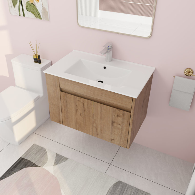 Navie 30.06'' Single Bathroom Vanity with Ceramic Top, White