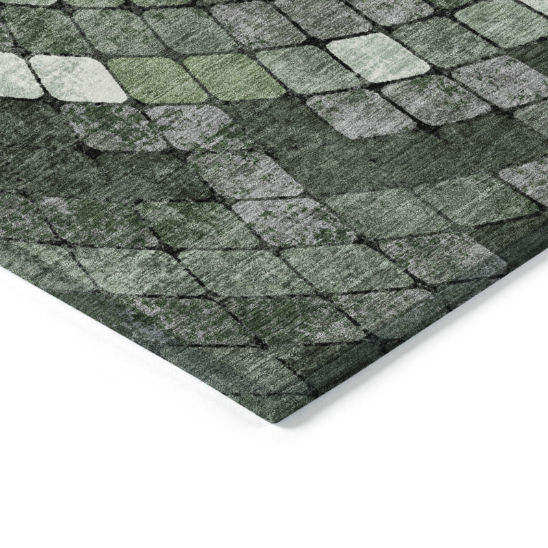 Machine Washable Indoor/Outdoor Husby ACN2216 Geometric Rug, Rectangle 1'8" x 2'6"