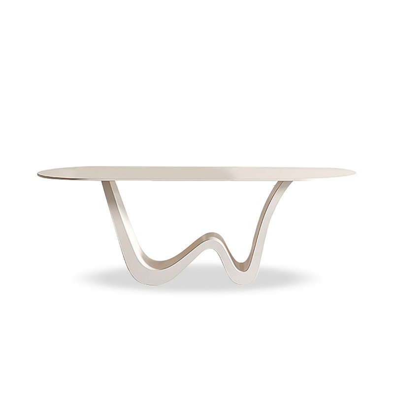 Pierre ovale blanche avec table de salle à manger en acier au carbone pour la salle à manger / cuisine