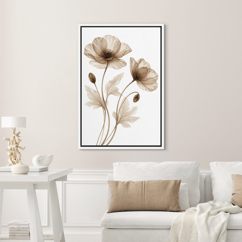 «Elegant Neutral Botanical Line Art Floral Illustration Wall Art Decor», reproduction encadrée sur toile, H 36 po x l 24 po