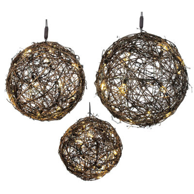 One Allium Way® 60Lt LED Warm White 3Pc Rattan Ball Set