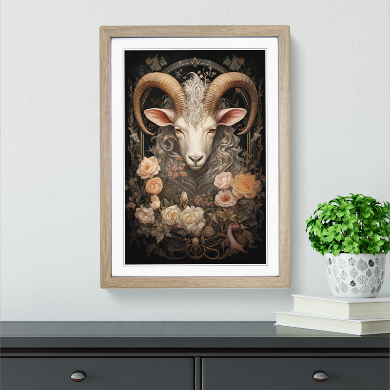 Capricorn Zodiac Victorian - Single Picture Frame Print on Wood, 64cm H x 46cm W x 2cm D, Oak Framed