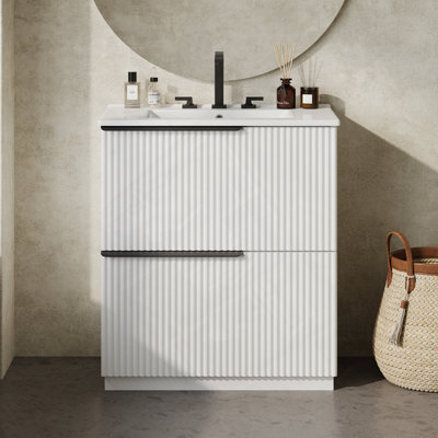 Meuble-lavabo autoportant avec lavabo en céramique et tiroirs pleine extension