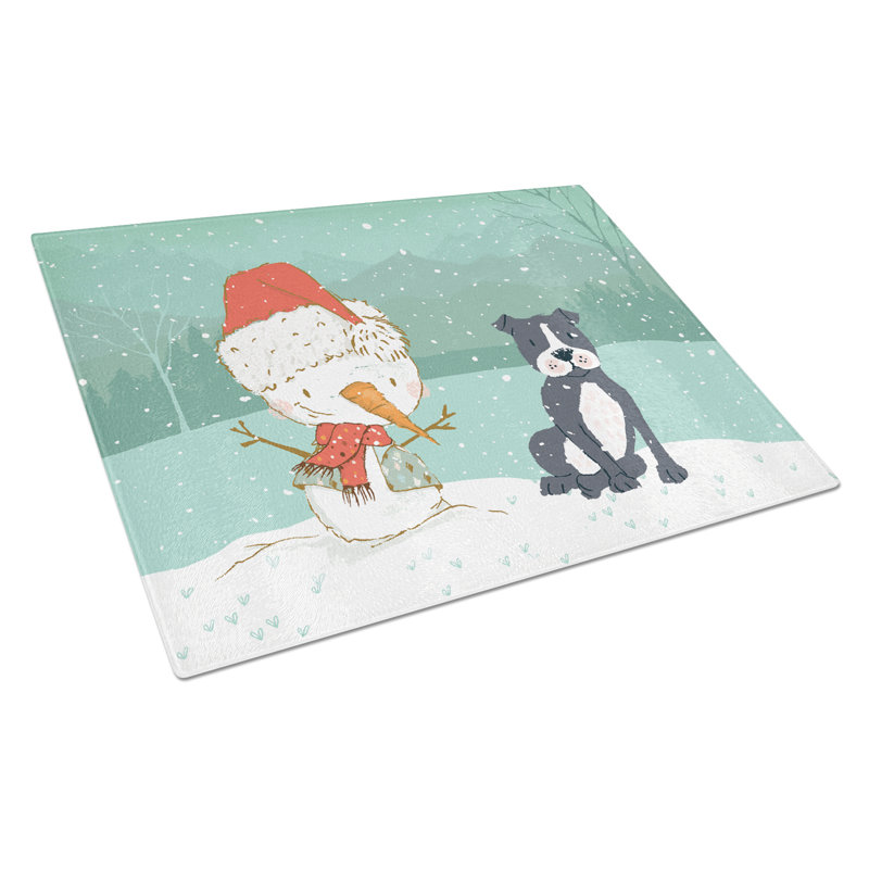 Planche à découper noël bonhomme de neige en verre trempé caroline, Staffie noir