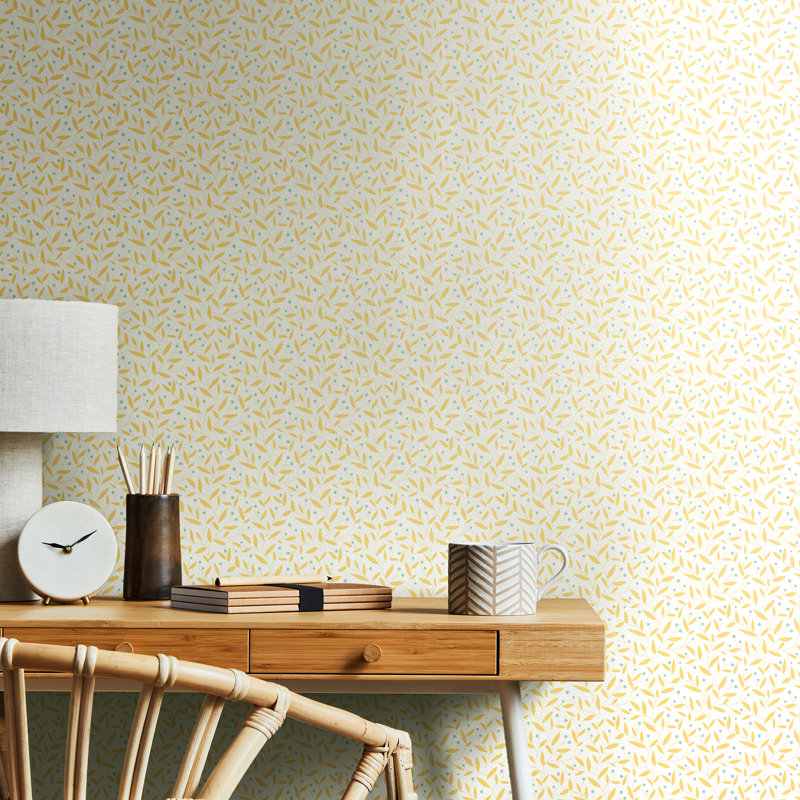 Dotty Vine - Stone 10m Wallpaper, Gold Dots