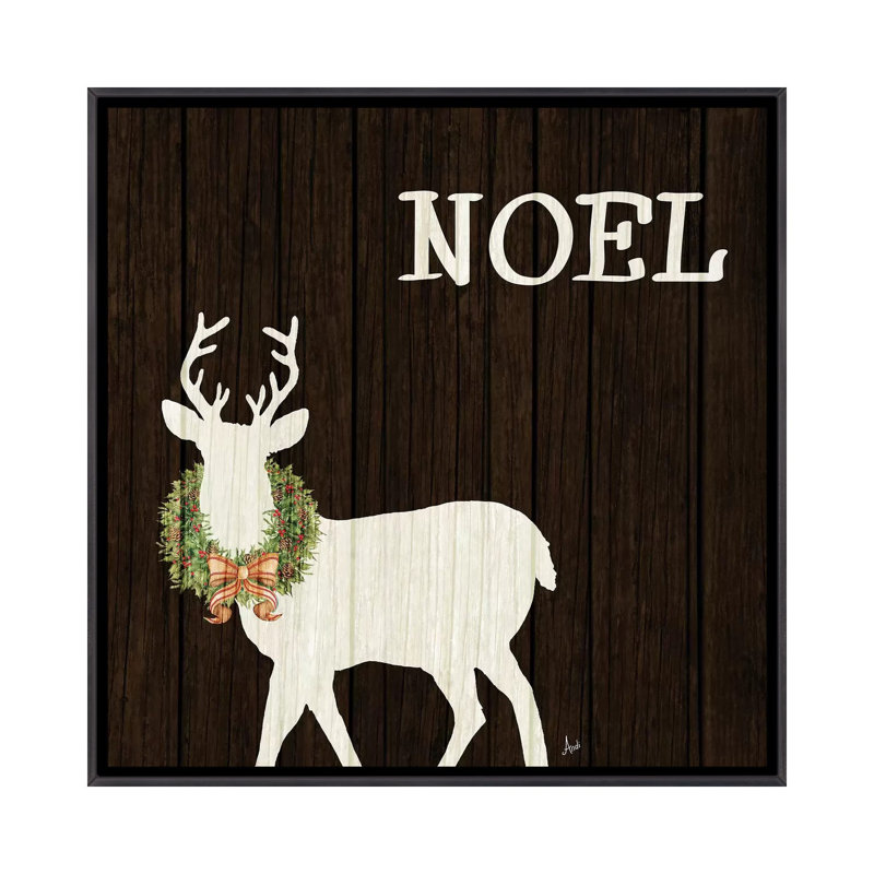 Cerf en bois avec couronne I par Andi Metz-impression, H 26 po x l 26 po x P 1,5 po, Toile avec cadre noir patiné