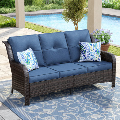 3-Person PE Rattan Patio Sofa with Cushions