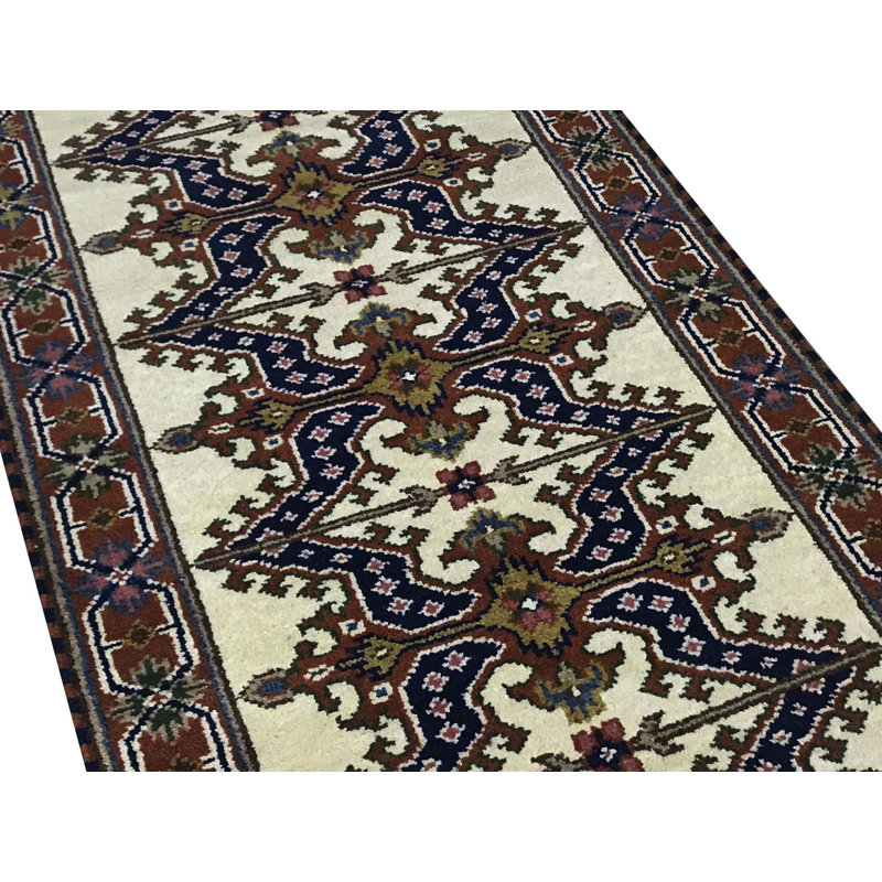 Tapis crème et rouge noué à la main de haute qualité