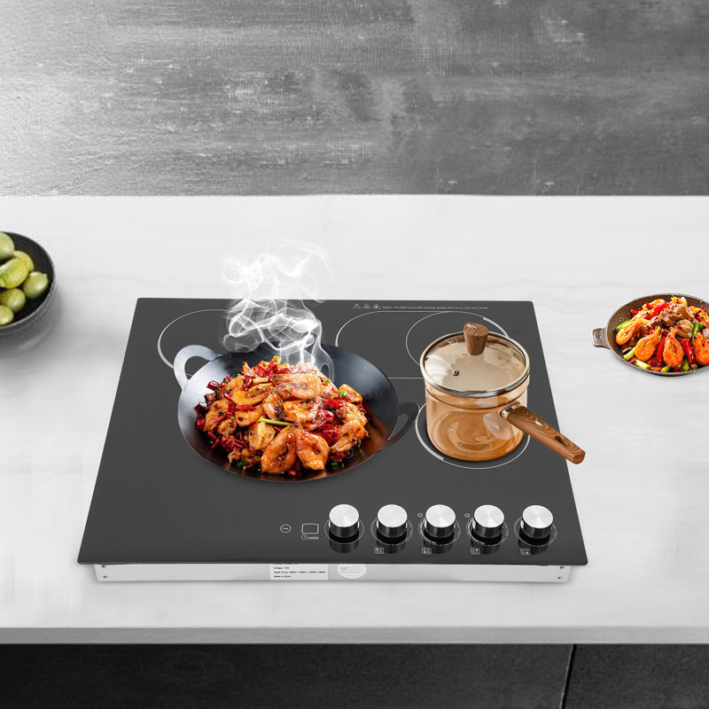 Plaque de cuisson électrique à 4 brûleurs pour comptoir avec surface de cuisson intégrée 600 W, 1200 W, 1000 W, 600 W