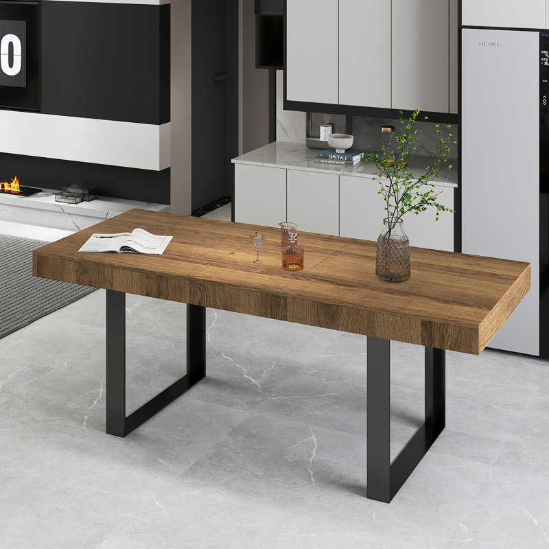 Rectangular Extendable Dining Table, Black, Brown Wood