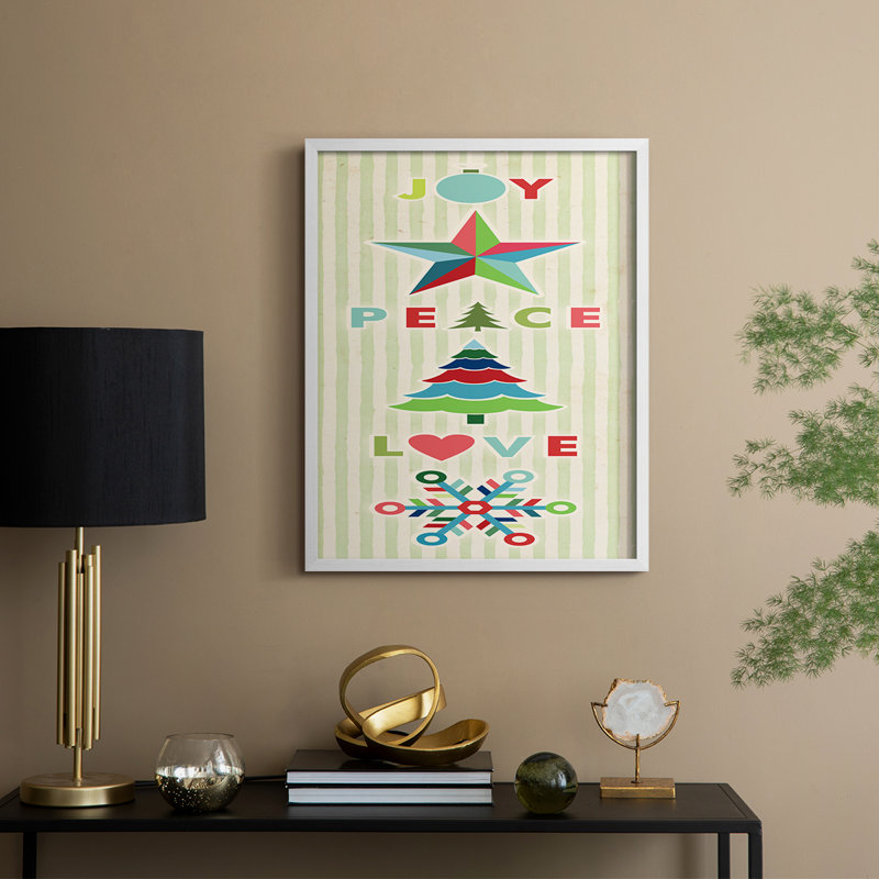 Joy Joy Peace Love, reproduction encadrée - bois massif, H 15 po x l 12 po, White