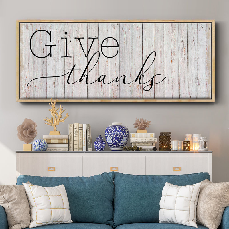 Give Thanks- Framed Canvas, 12" H x 30" W