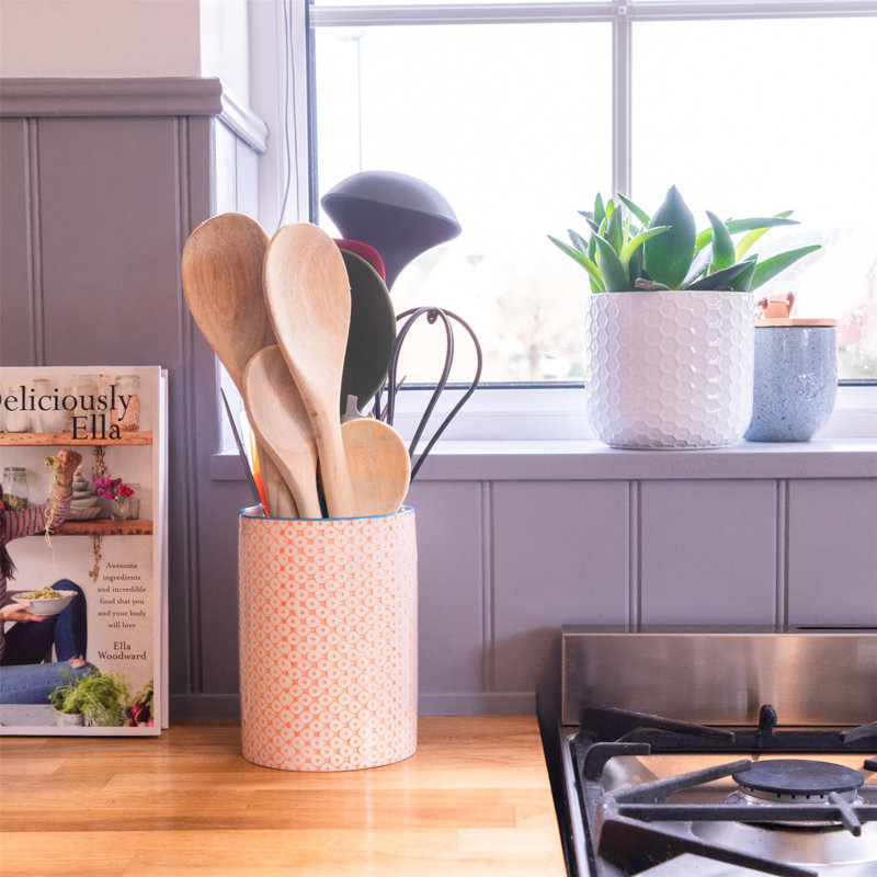 Nicola Spring - Hand-Printed Kitchen Utensil Holders - 1 Litre - Orange - Set of 3