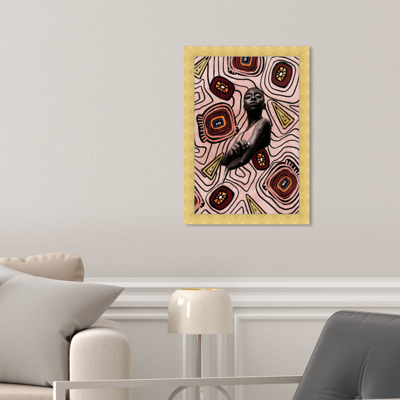 Motif tribal moderne - impression sur papier, H 17 po x l 12 po, Papier avec cadre doré