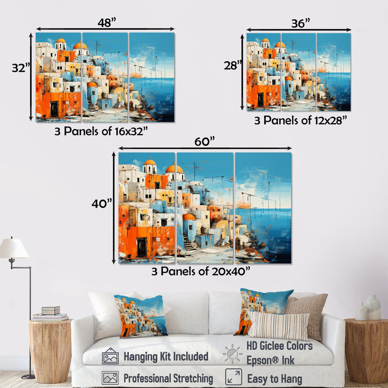 Paysage coloré de la Grèce de Santorin III - Santorini, art mural, Toile tendue, H 28 po x l 36 po x P 1 po