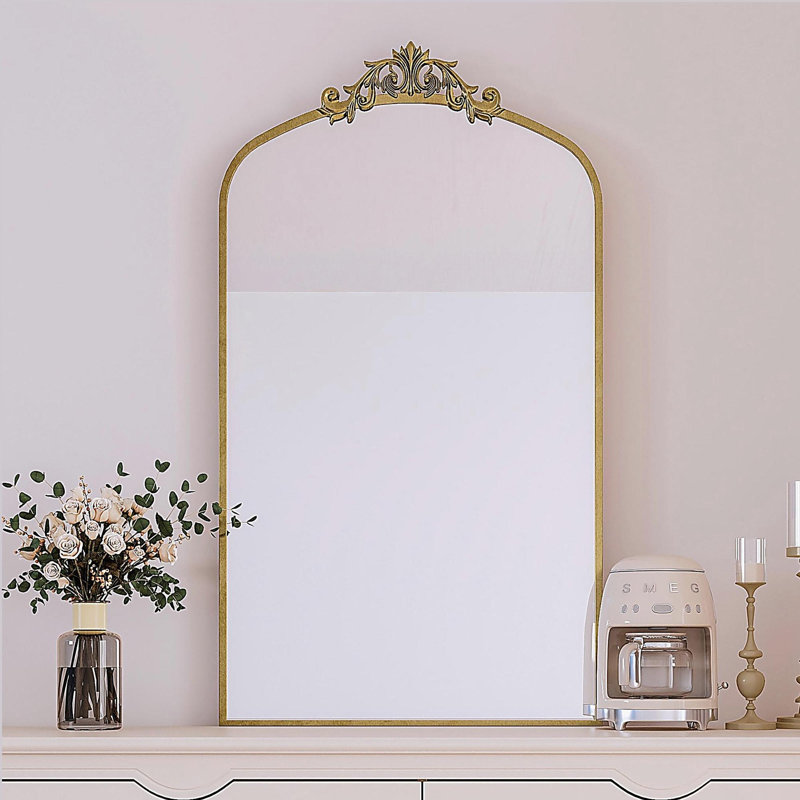 Wall Mirror 43x24 Inch Vintage Ornate Arched Floor Mirror Metal Framed Mirror Dressing Mirror, Antique Bronze, 43.3" x 24" 