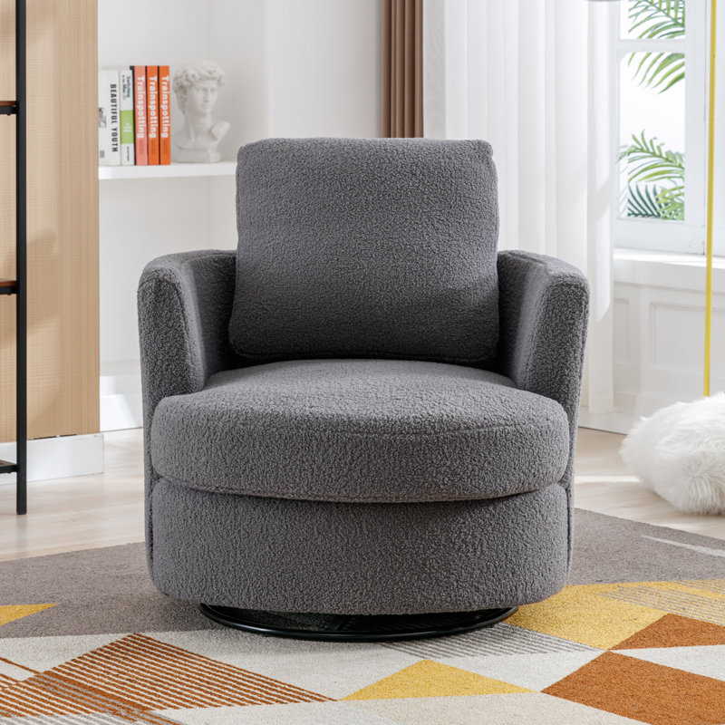 32"W Slipcovered Upholstered Swivel Barrel Chair, Gray Boucle